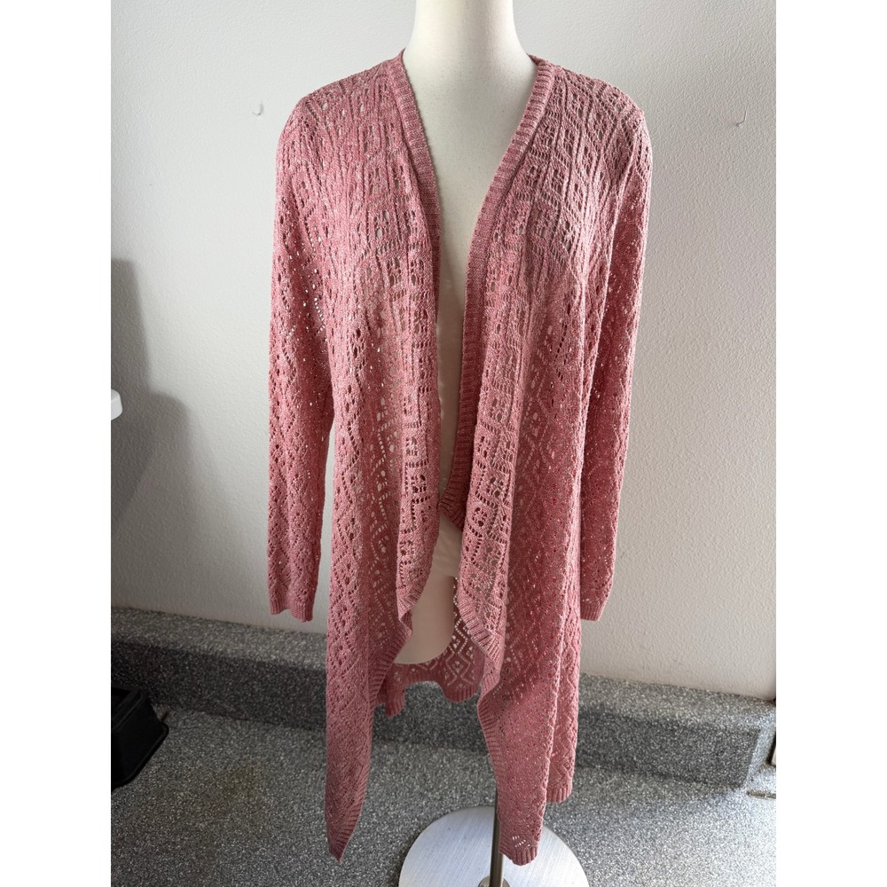 Torrid Womens Plus 3X Pink Pointelle Crochet Knit Longline Cardigan Sweater
